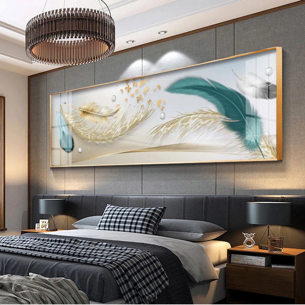 Modern Abstract Auspicious Feather Wall Art Fine Art Canvas Prints - Wide Format Pictures For Above The Bed Modern Art For Above The Sofa