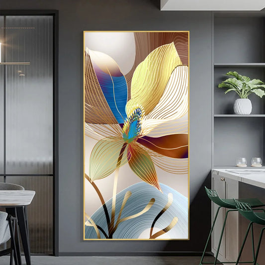Large Format Light Luxury Abstract Botanical Wall Art Fine Art Canvas Prints - Vertical Tall Format Pictures For Entranceway Foyer Reception Room Art For Home or Office