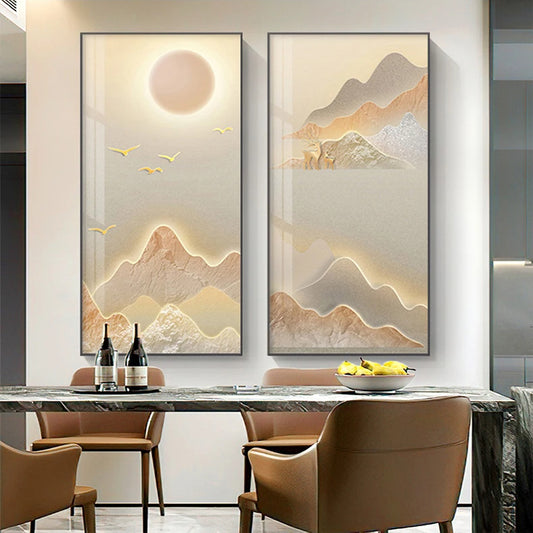 Light Luxury Abstract Auspicious Oriental Landscape Wall Art Fine Art Canvas Prints - Pictures For Reception Room Foyer Art For Contemporary Home or Office Decor