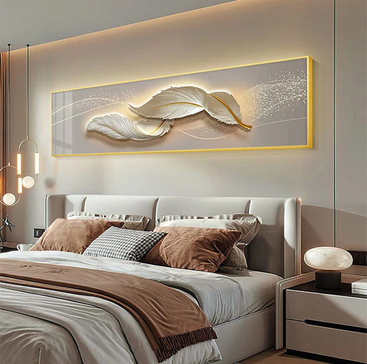 Light Luxury Abstract White Feathers Wall Art Fine Art Canvas Prints - Wide Format Pictures For Living Room Above The Sofa Modern Art Pictures For Above The Bed
