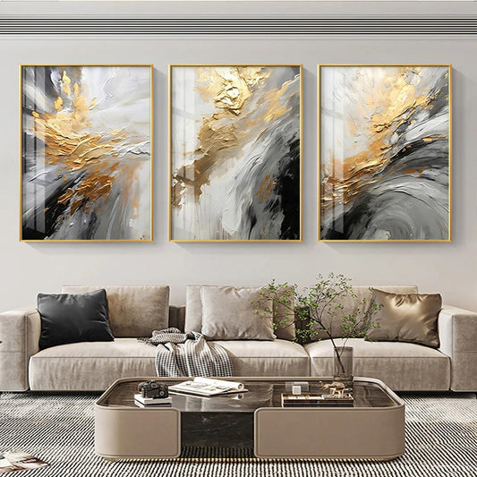 Light Luxury Black Golden Thick Brush Abstract Wall Art Fine Art Canvas Print - Modern Art For Luxury Living Room Dining Room Art For Contemporary Home Office Decor
