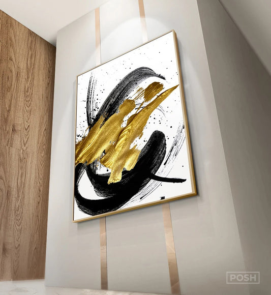 Light Luxury Black Golden Thick Brush Abstract Wall Art Fine Art Canvas Prints - Modern Art For Living Room Dining Room Art For Contemporary Interiors
