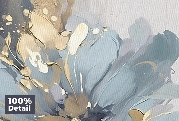 Light Luxury Blue Golden Floral Wall Art Fine Art Canvas Prints - Modern Botanical Pictures For Living Room Dining Room Art For Contemporary Home Decor