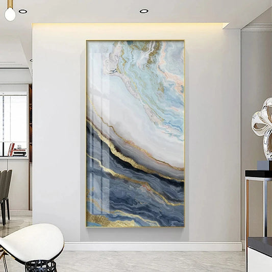 Light Luxury Golden Blue Marble Print Wall Art Fine Art Canvas Prints - Modern Art For Living Room Entranceway Hallway Foyer Art For Contemporary Home Office Decor