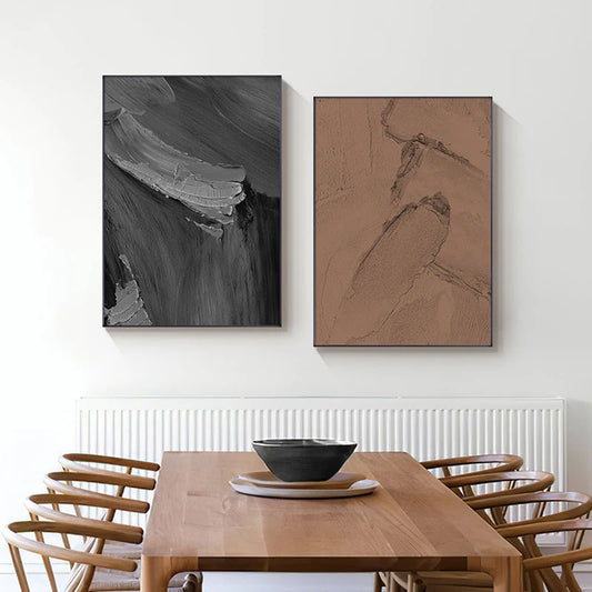 Minimalist Black White Abstract Thick Brush 2D Textural Design Wall Art Fine Art Canvas Prints - Art For Modern Apartment Living Room Home Office Decor