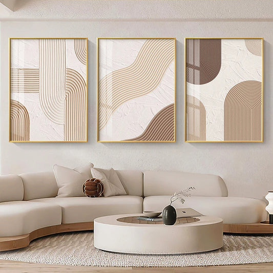 Minimalist Bohemian Geometric Wall Art Fine Art Canvas Prints - Abstract Art For Modern Apartment Living Room Dining Room Bedroom Art For Contemporary Interiors