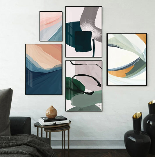 Minimalist Colorful Abstract Nordic Wall Art Fine Art Canvas Prints - Pictures For Modern Apartment Living Room Dining Room Modern Art For Contemporary Interiors