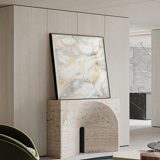 Minimalist Light Luxury Abstract Marble Print Wall Art Fine Art Canvas Prints - Square Format Pictures For Living Room Dining Room Bedroom Art For Modern Apartment Decor