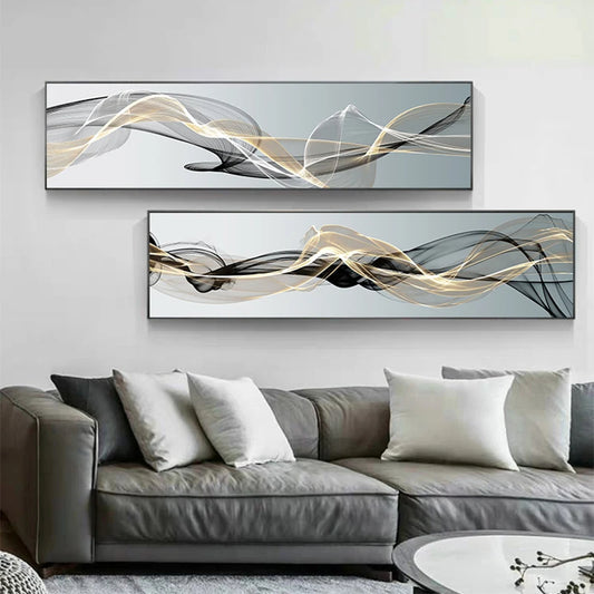 Minimalist Nordic Abstract Flowing Lines Wall Art Fine Art Canvas Prints – Wide Format Wall Decor for Bedroom & Living Room Above Bed or Sofa