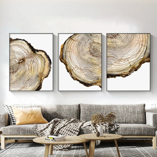 Minimalist Tree Rings Wall Art Fine Art Canvas Prints - Neutral Colors Abstract Nature Pictures For Living Room Dining Room Art For Scandinavian Style Home Decor