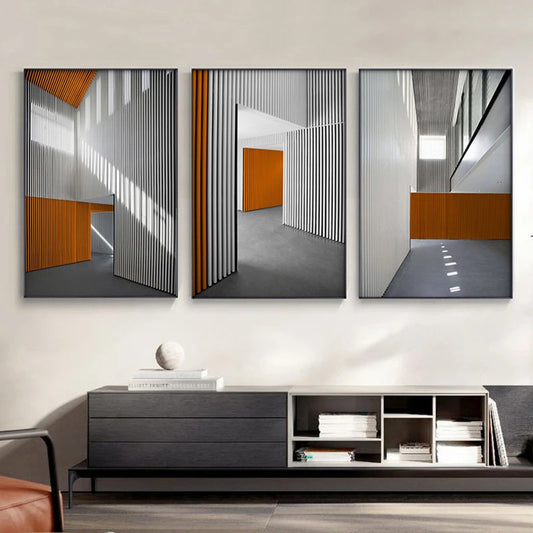 Modern Abstract Architectural Wall Art Fine Art Canvas Prints - Pictures For Office Meeting Room Dining Room Foyer Art Decor