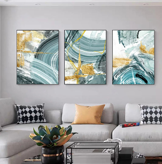 Modern Abstract Flowing Golden Jade Wall Art Fine Art Canvas Prints - Modern Art For Living Room Dining Room Bedroom Boutique Hotel Art For Contemporary Interiors