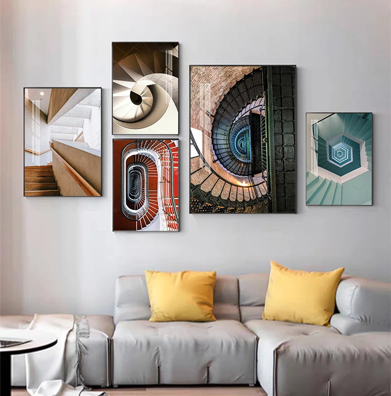 Modern Abstract Geometric Architectural Interiors Concept Wall Art Fine Art Canvas Prints - Modern Art For Office Foyer Meeting Room Art For Contemporary Interiors