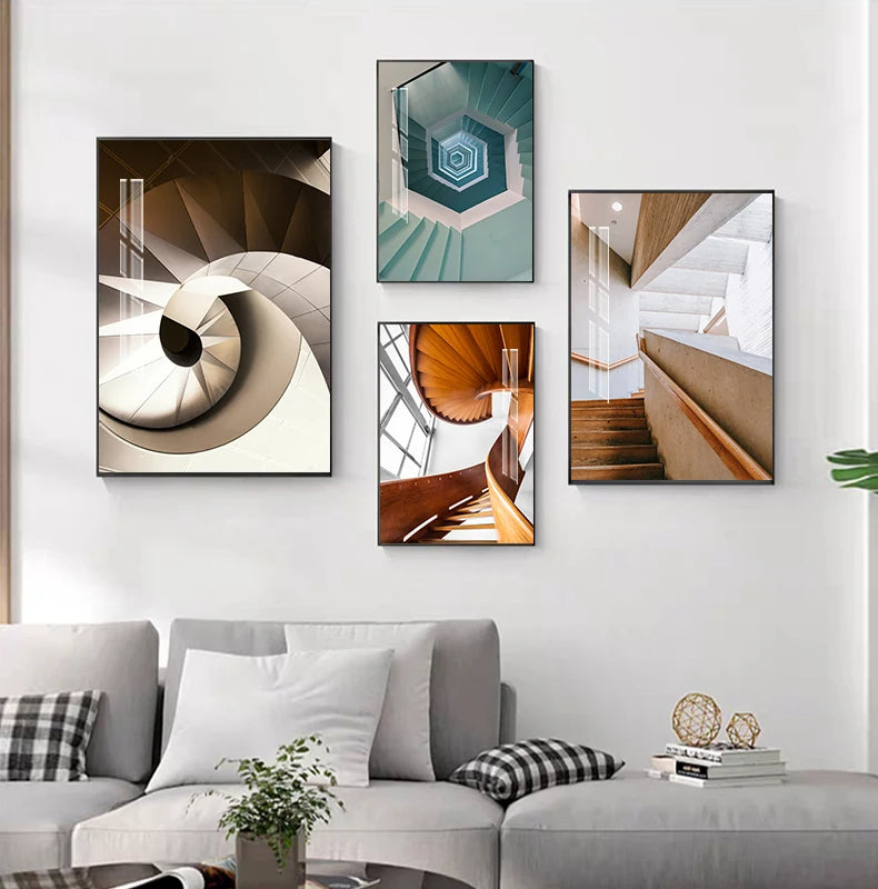 Modern Abstract Geometric Architectural Interiors Concept Wall Art Fine Art Canvas Prints - Modern Art For Office Foyer Meeting Room Art For Contemporary Interiors