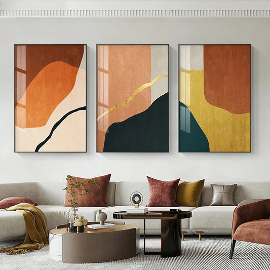 Modern Abstract Nordic Color Block Wall Art Fine Art Canvas Prints - Neutral Color Pictures For Living Room Dining Room Art For Contemporary Interiors