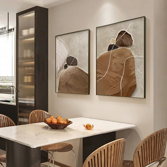 Modern Abstract Rustic Nordic Zen Stones Wall Art Fine Art Canvas Prints - Artworks For Contemporary Apartment Living Room Dining Room Bedroom Art Decor