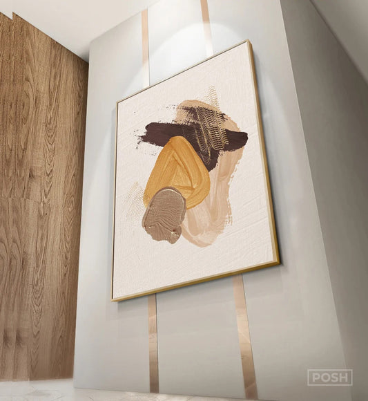 Modern Abstract Thick Brush Orange Beige Nordic Wall Art Fine Art Canvas Prints - Pictures For Living Room Bedroom Art For Contemporary Interiors