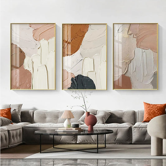 Modern Abstract Thick Brush Shades Of Beige Terracotta Pink Wall Art Fine Art Canvas Prints - Salon Art For Living Room Bedroom Modern Art For Contemporary Interior Design