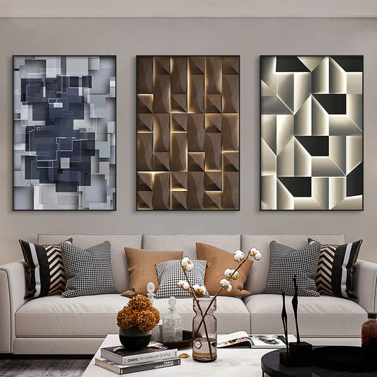 Modern Aesthetics 3D Effect Abstract Geometric Wall Art Fine Art Canvas Prints - Art For Modern Apartment Living Room Dining Room Home Office Art Decor