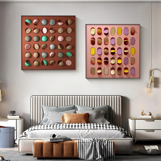 Modern Aesthetics 3d Effect Abstract Wall Art Fine Art Canvas Prints - Square Format Modern Artworks For Living Room Dining Room Home Office Meeting Room Art Decor