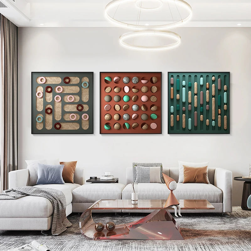 Modern Aesthetics 3d Effect Abstract Wall Art Fine Art Canvas Prints - Square Format Modern Artworks For Living Room Dining Room Home Office Meeting Room Art Decor