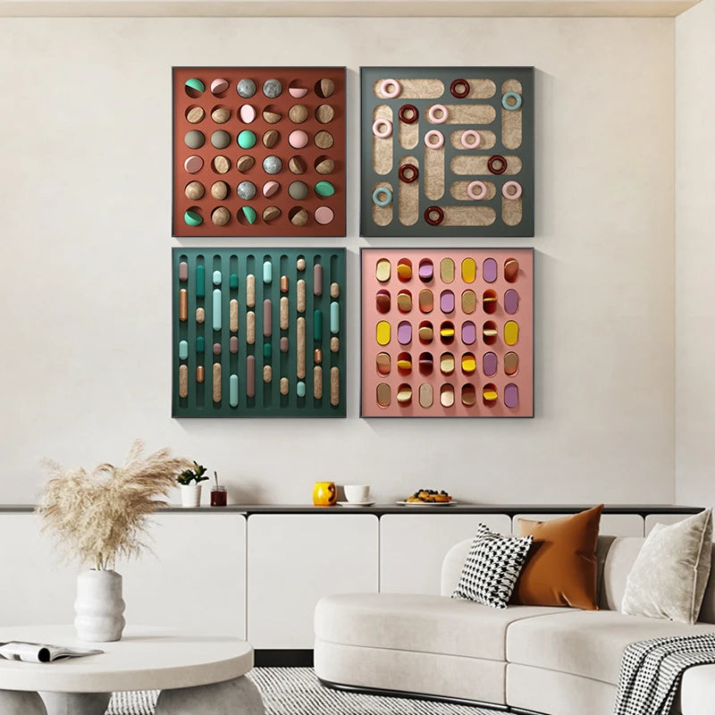 Modern Aesthetics 3d Effect Abstract Wall Art Fine Art Canvas Prints - Square Format Modern Artworks For Living Room Dining Room Home Office Meeting Room Art Decor