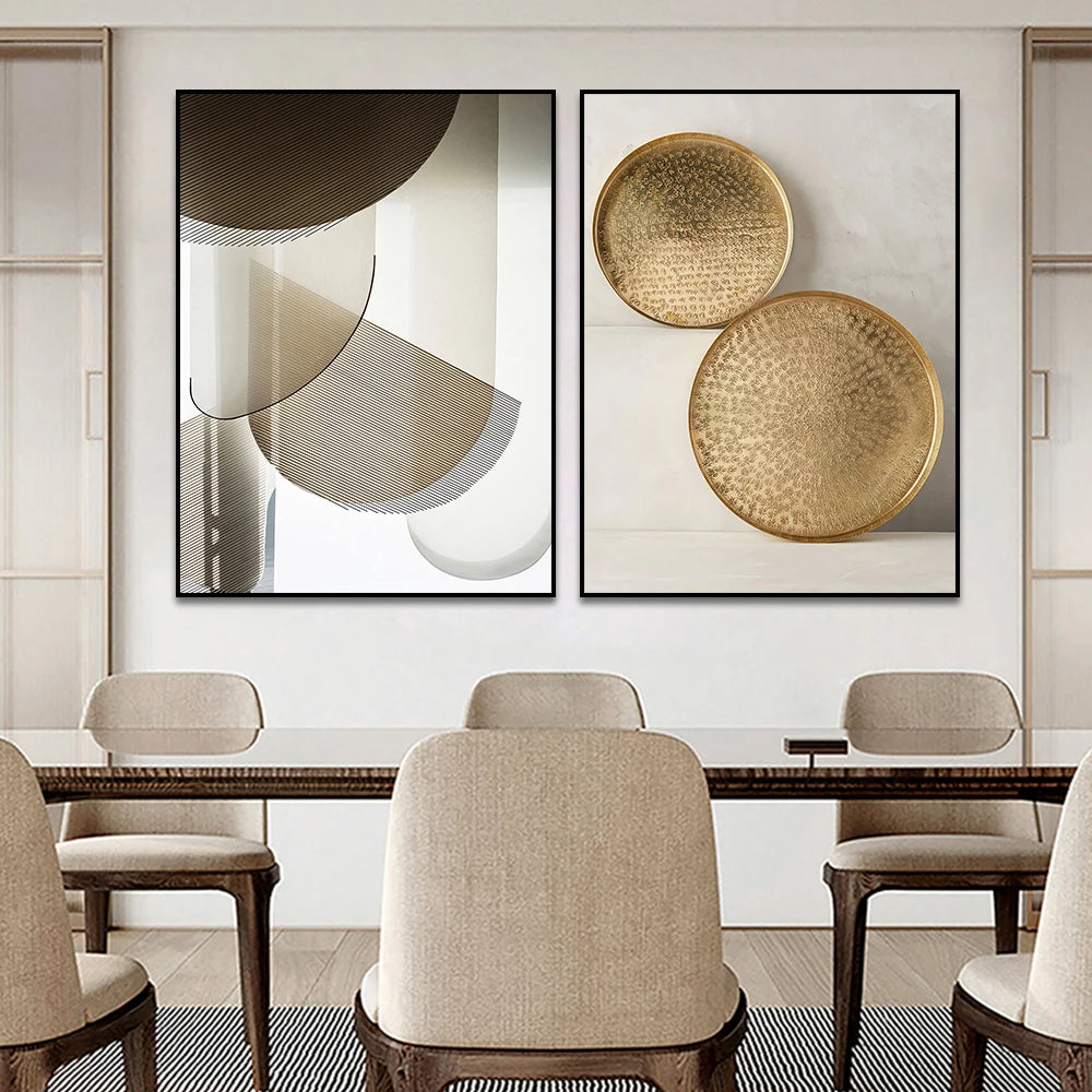 Modern Aesthetics Bronze Golden Geometry Abstract Wall Art Fine Art Canvas Print - Pictures For Living Room Dining Room Art For Contemporary Interiors