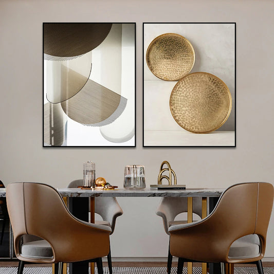 Modern Aesthetics Bronze Golden Geometry Abstract Wall Art Fine Art Canvas Print - Pictures For Living Room Dining Room Art For Contemporary Interiors