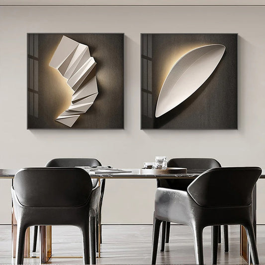 Modern Aesthetics Geometric Abstract Wall Art Fine Art Canvas Prints - Square Format Contemporary Art For Modern Office Meeting Room Dining Room Art Decor