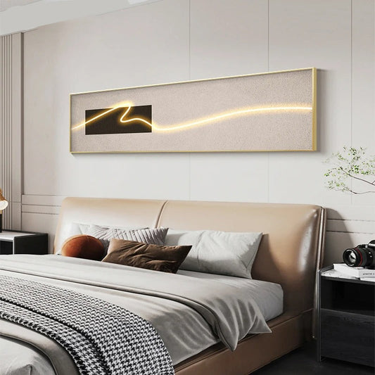 Modern Aesthetics Minimalist LED Effect Wall Art Fine Art Canvas Prints - Abstract Wide Format Picture For Above The Bed, Art For Above The Sofa