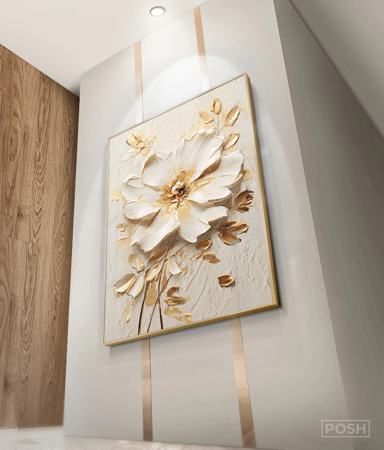 Modern Bohemian Botanical Beige White Floral Wall Art Fine Art Canvas Prints - Modern Art For Living Room Dining Room Bedroom Art For Contemporary Interiors