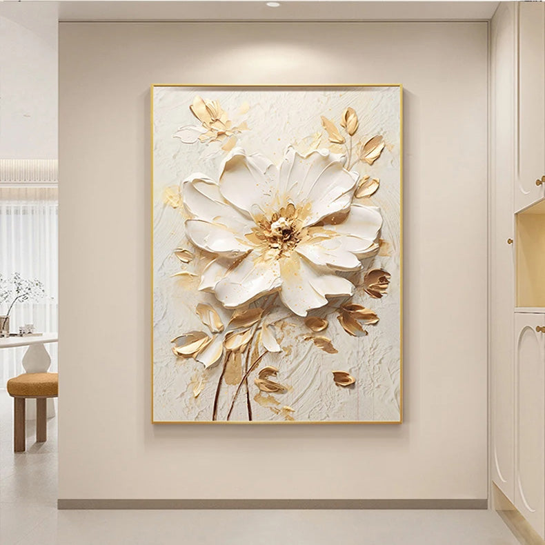 Modern Bohemian Botanical Beige White Floral Wall Art Fine Art Canvas Prints - Modern Art For Living Room Dining Room Bedroom Art For Contemporary Interiors