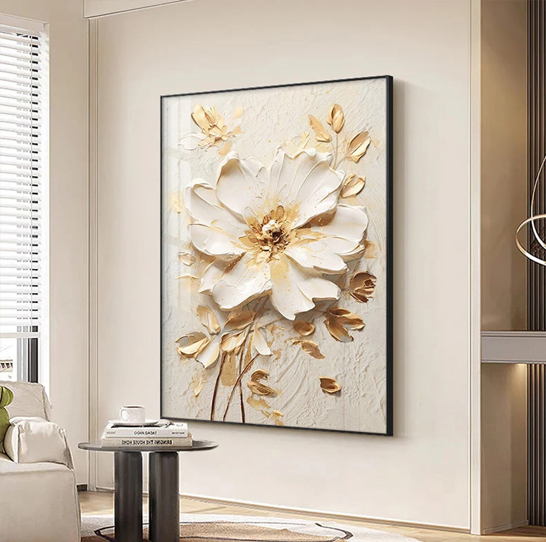 Modern Bohemian Botanical Beige White Floral Wall Art Fine Art Canvas Prints - Modern Art For Living Room Dining Room Bedroom Art For Contemporary Interiors