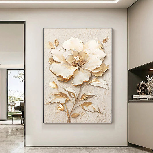 Modern Bohemian Botanical Beige White Floral Wall Art Fine Art Canvas Prints - Modern Art For Living Room Dining Room Bedroom Art For Contemporary Interiors