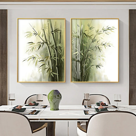 Modern Botanical Green Bamboo Tree Wall Art Fine Art Canvas Prints - Contemporary Pictures For Living Room Dining Room Restaurant Art Pictures For Contemporary Interiors