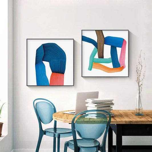 Modern Color Splash Minimalist Abstract Wall Art Fine Art Canvas Prints - Square Format Artworks For Living Room Dining Room Modern Art For Contemporary Spaces