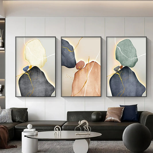 Modern Geomorphic Abstract Nordic Wall Art Fine Art Canvas Prints - Modern Art For Living Room Dining Room Art For Contemporary Home Office Interiors