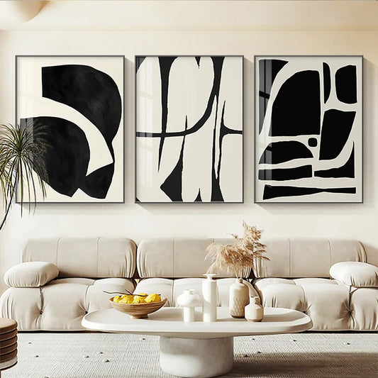 Modern Minimalist Abstract Black Beige White Wall Art Fine Art Canvas Prints - Modern Art For Office Meeting Room Living Room Dining Room Art For Contemporary Interiors