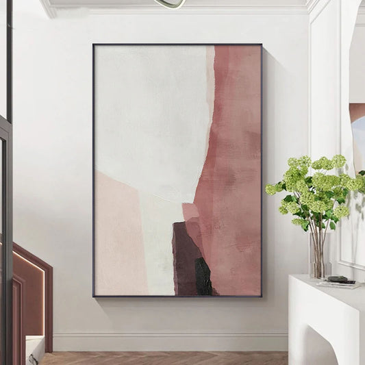 Modern Minimalist Salmon Pink Abstract Wall Art Fine Art Canvas Prints - Nordic Wall Art For Living Room Bedroom Dining Room Art For Contemporary Interiors