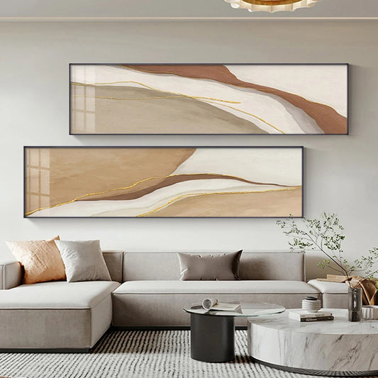 Modern Nordic Geomorphic Abstract Wall Art Fine Art Canvas Prints - Neutral Colors Beige Grey Wide Format Art For Above The Bed Art For Above The Sofa