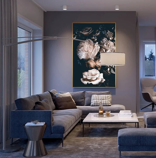 Modern Simple Pink Floral Wall Art Fine Art Canvas Prints - Scandinavian Style Botanic Pictures For Living Room Dining Room Kitchen Art Decor For Contemporary Interiors