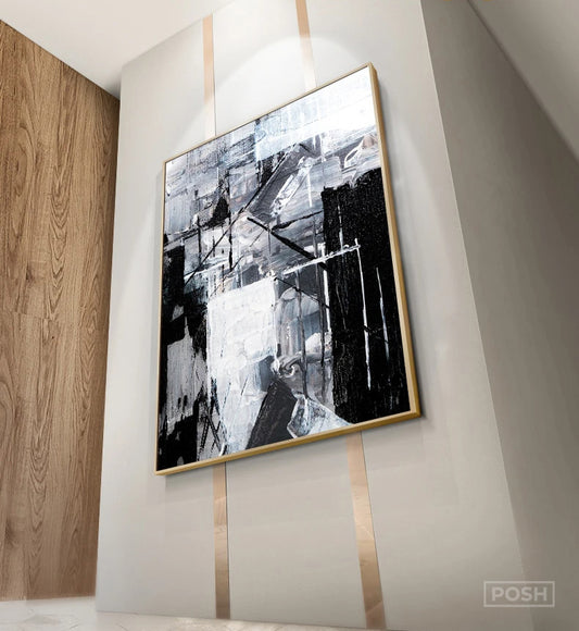 Modern Urban Abstract Black White Wall Art Fine Art Canvas Prints - Artworks For Modern Apartment Living Room Dining Room Art For Contemporary Home or Office