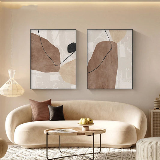 Neutral Colors Beige Brown Grey Nordic Abstract Wall Art Fine Art Canvas Prints - Art For Modern Apartment Living Room Dining Room Bedroom For Contemporary Interiors