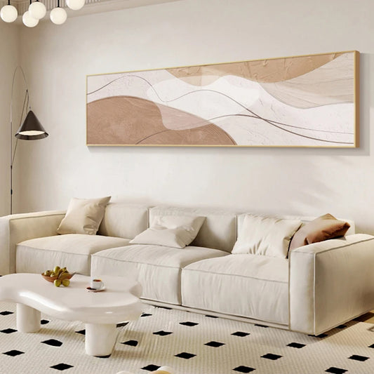 Neutral Colors Warm Tones Wide Format Nordic Abstract Wall Art Fine Art Canvas Prints - Modern Art For Above The Bed Wide Abstract Art For Above The Sofa