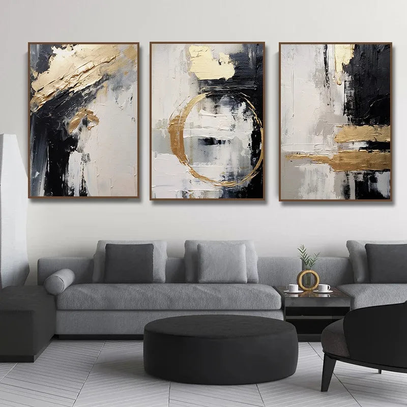 Neutral Tones Black Beige Grey Golden Abstract Wall Art Fine Art Canvas Prints - Modern Art For Urban Loft Living Room Dining Room Art For Contemporary Interiors