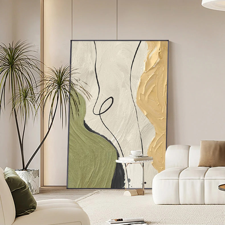 Nordic Abstract Beige Green Geomorphic Wall Art Fine Art Canvas Prints - Art For Modern Apartment Living Room Bedroom Art For Contemporary Interiors