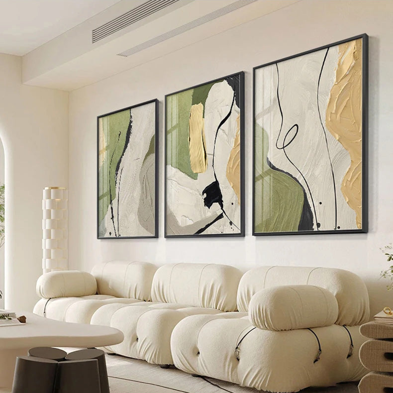 Nordic Abstract Beige Green Geomorphic Wall Art Fine Art Canvas Prints - Art For Modern Apartment Living Room Bedroom Art For Contemporary Interiors