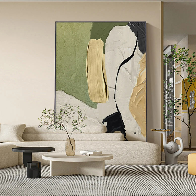 Nordic Abstract Beige Green Geomorphic Wall Art Fine Art Canvas Prints - Art For Modern Apartment Living Room Bedroom Art For Contemporary Interiors