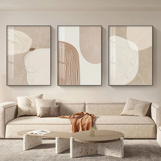 Nordic Stone Beige Abstract Wall Art Fine Art Canvas Prints - Modern Art For Dining Room Bedroom Living Room Art Decor