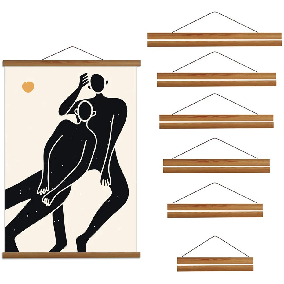 POSH Artisanal Magnetic Scroll Frame For Canvas Prints in Teak, Pine, Black Walnut – Adjustable Canvas & Poster Hanger